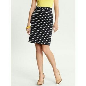 Navy and white polka dot j.crew pencil skirt
